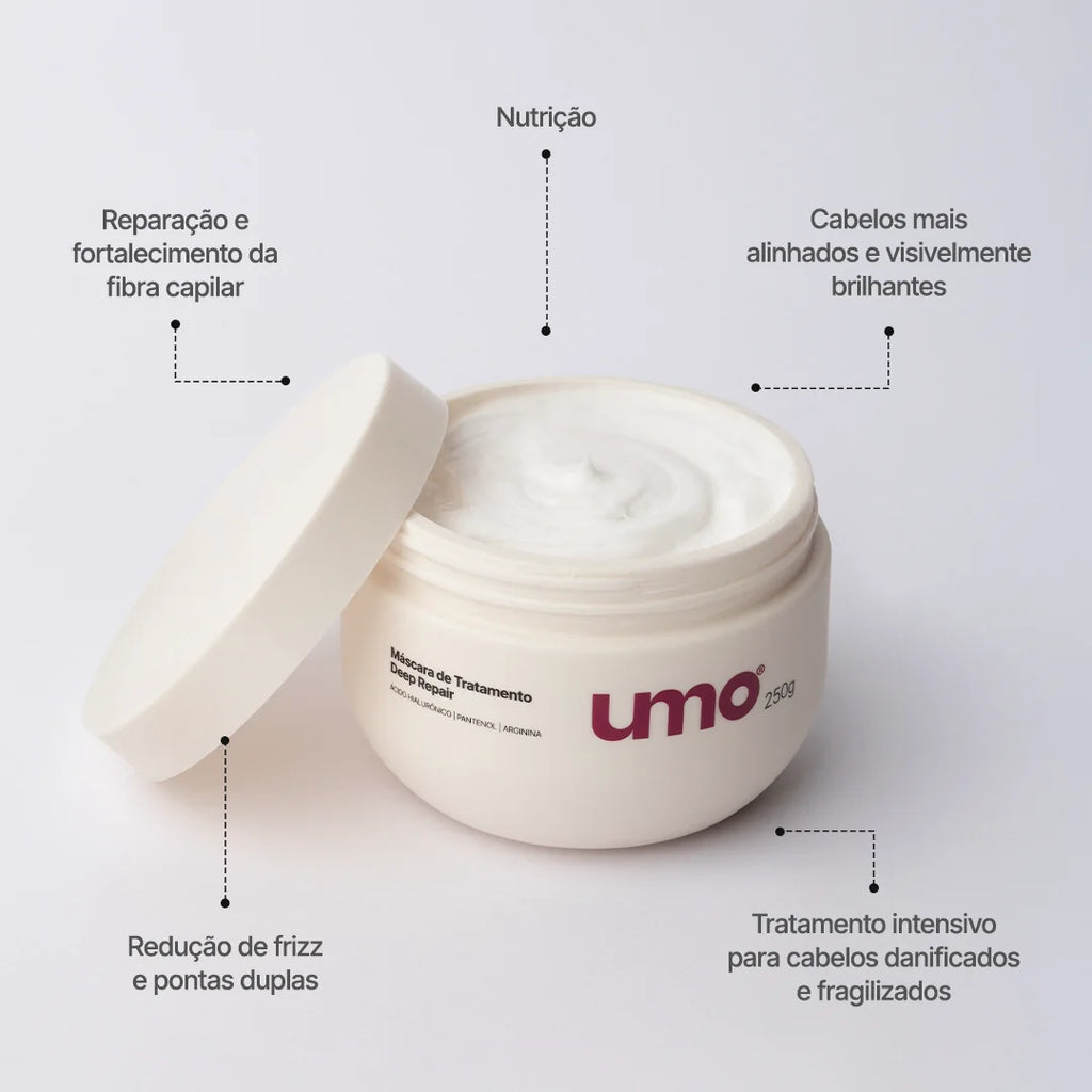Benefícios da Máscara de Tratamento Deep Repair Umo: nutrição e reparação intensiva para cabelos danificados