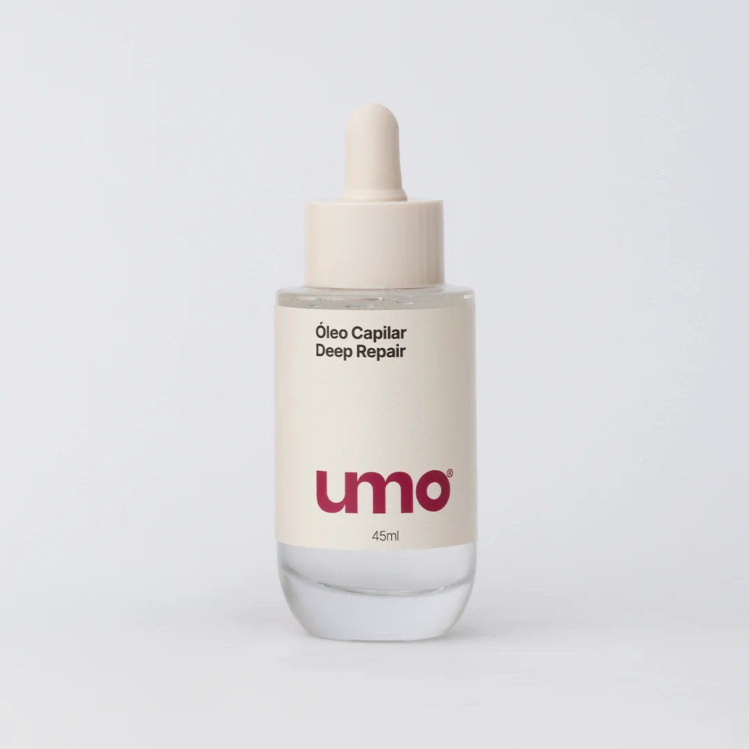 Embalagem do Óleo Capilar Deep Repair Umo 45ml, frasco de vidro com conta-gotas